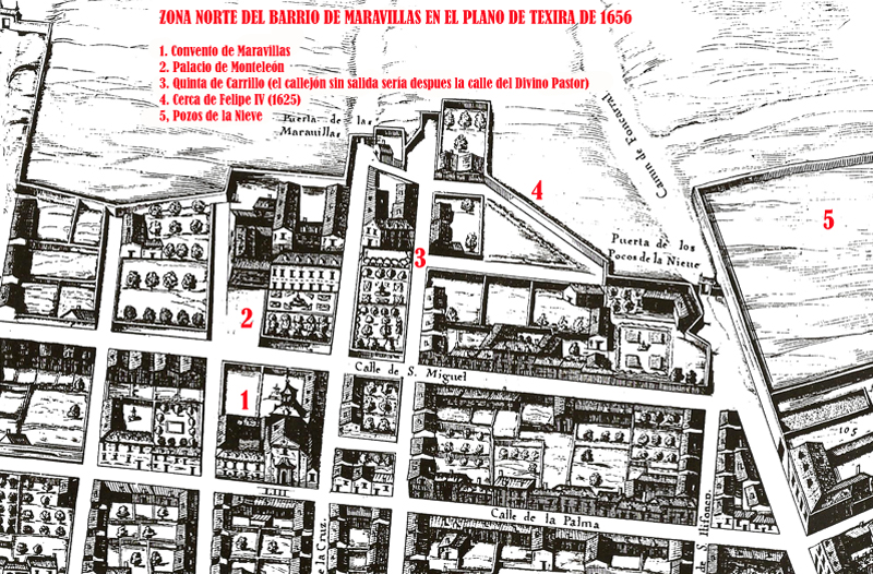 Plano de texeira de la zona norte del barrio de Maravallas. 1656