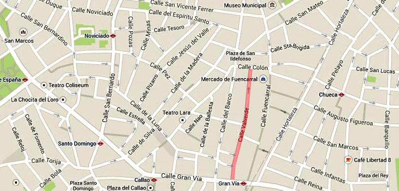 Plano de la calle de Valverde