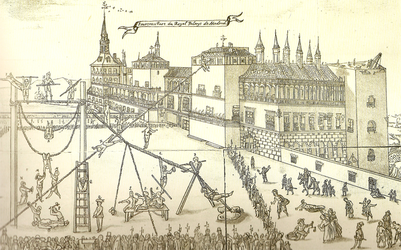 Actuacin de titiriteros frente al Alczar en el siglo XVI