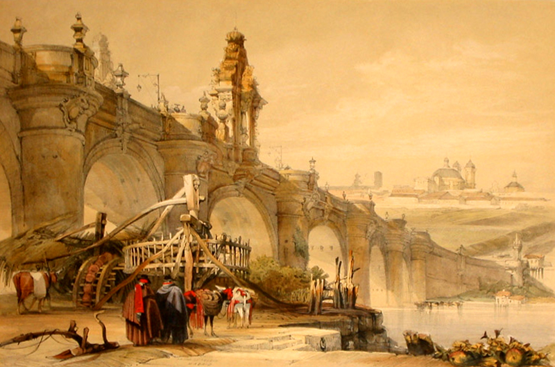 Litografa  de David Robertsdel del Puente de Toledo. 1837