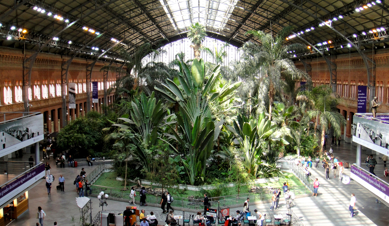 Jardín tropical bajo la bóveda de la antigua estación de Atocha