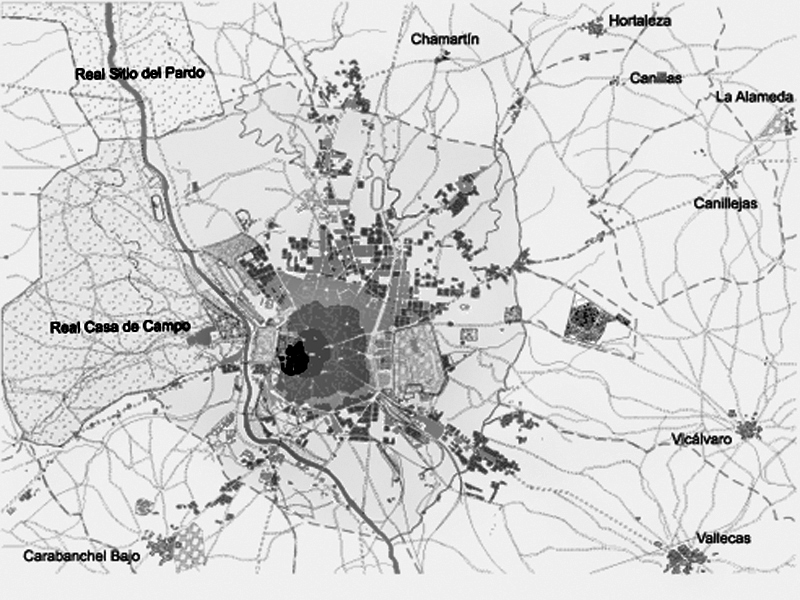 Mapa de los municipios prximos a Madrid en 1900