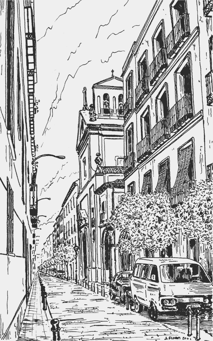 Calle de la Palma con la iglesia de Ntra. Sra. de las Maravillas