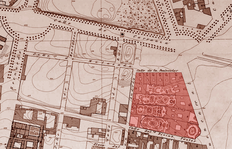 Construcciones en el antiguo Jardín de Apolo.Plano parcelario de 1870