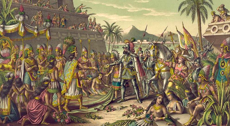  Encuentro de Hernán Cortés con Moctezuma