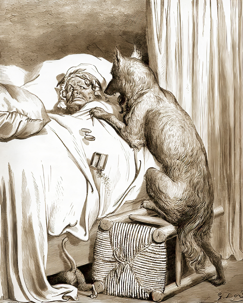 El lobo se avalanz sobre la abuela y se la comi