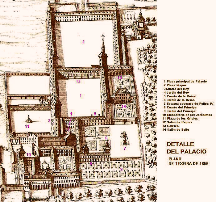 Detalle del Palacio del Buen Retiro según el plano de Texeira de 1656