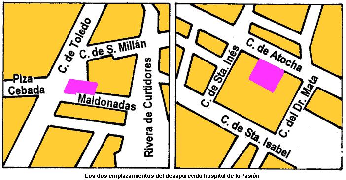 Las dos ubicaciones del desaparecido hospital de la Pasin