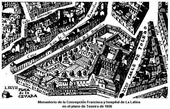 Monasterio de la Concepción Francisca y hospital de La Latina en el plano de Texeira de 1656