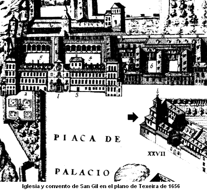 Iglesia y convento de San Gil en el plano de Texeira de 1656
