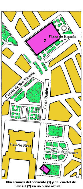 Ubicaciones del convento y del cuartel de San Gil