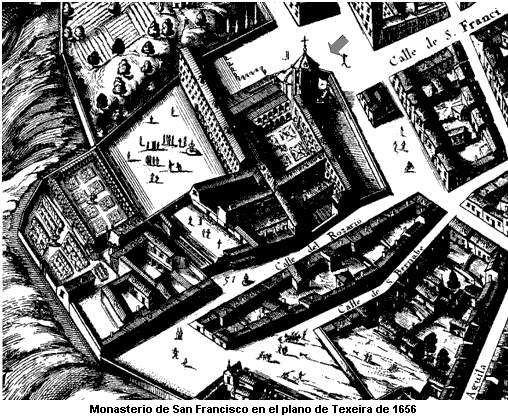 Monasterio de San Francisco en el plano de Texeira de 1656