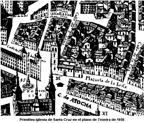 Primitiva iglesia de Santa Cruz en el plano de Texeira de 1656